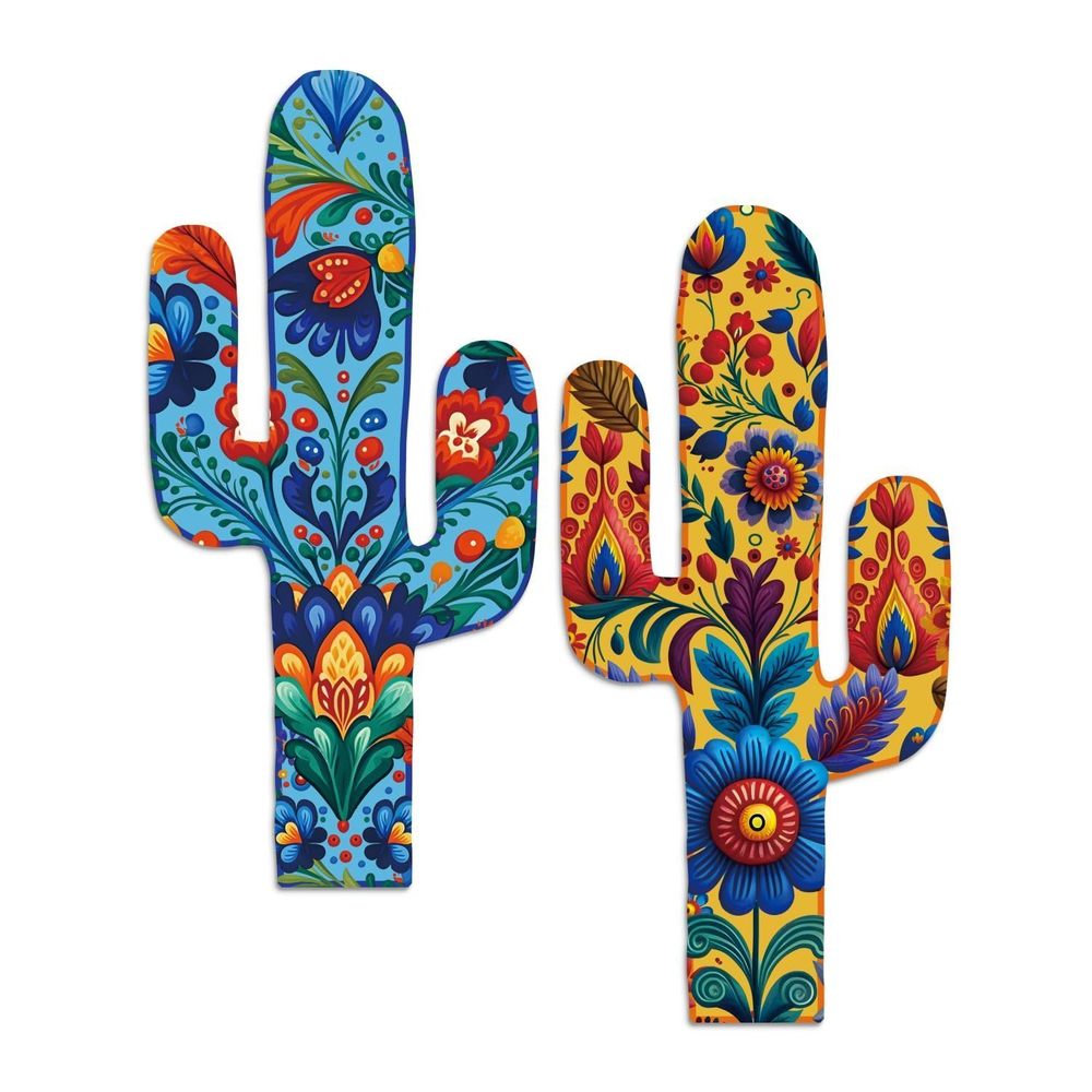 Aztec Cactus Wall Decor Set Of 2, Western Wooden Home Decor, Farmhouse Rome🐼